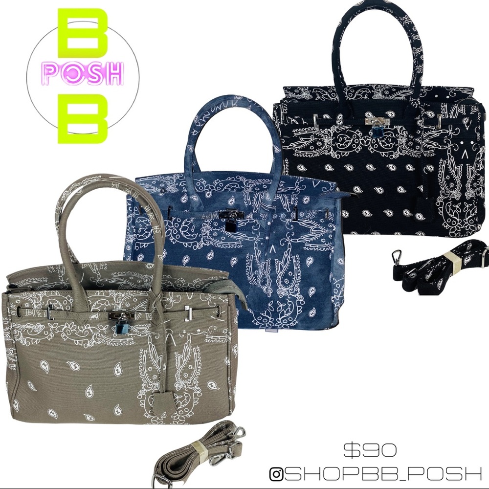 Birkin 30 style extra large denim bag with Paisley print beige is available